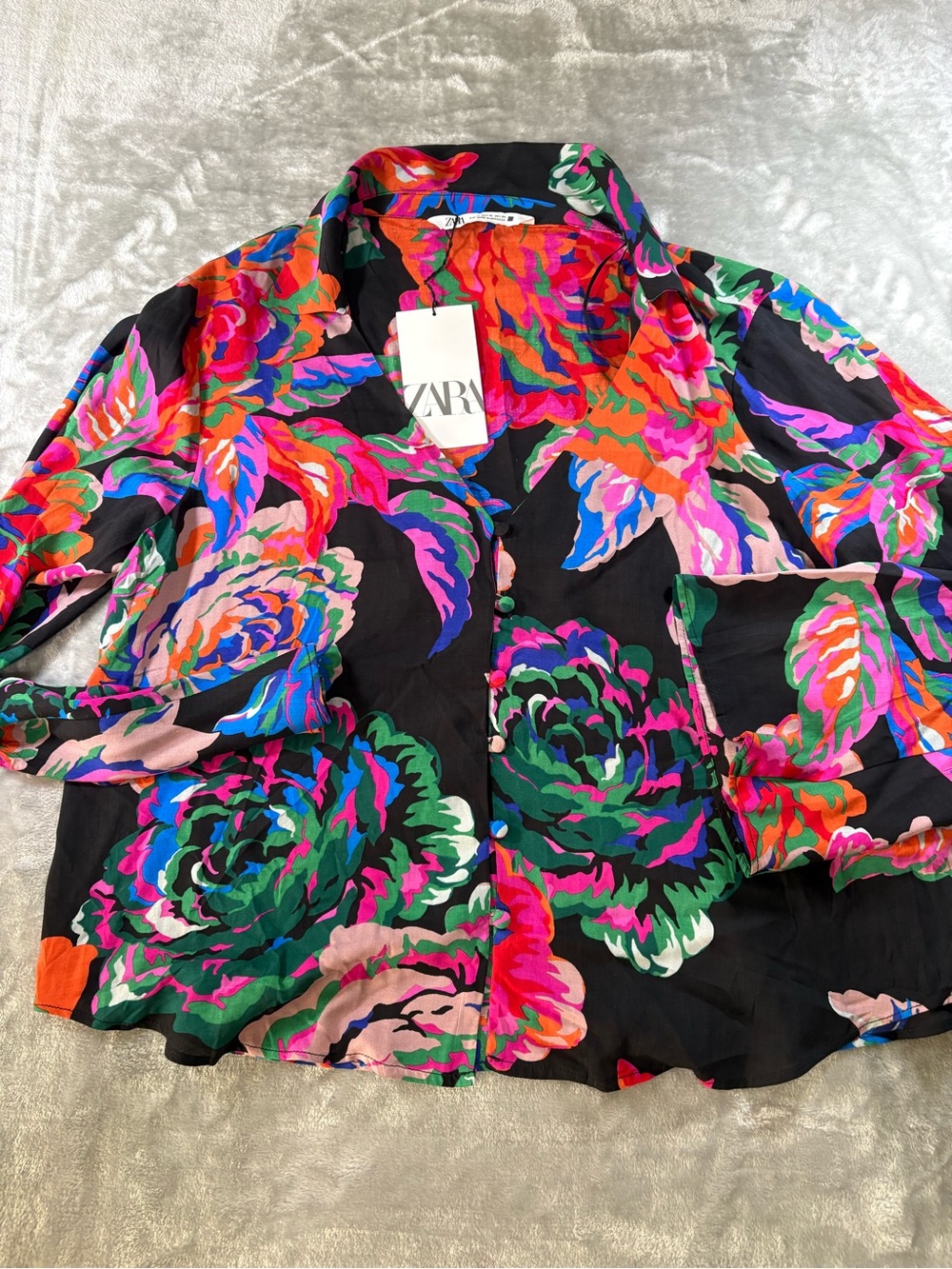 Zara Floral Blouse Size XL NWT Boho Colorful - Picture 2 of 3
